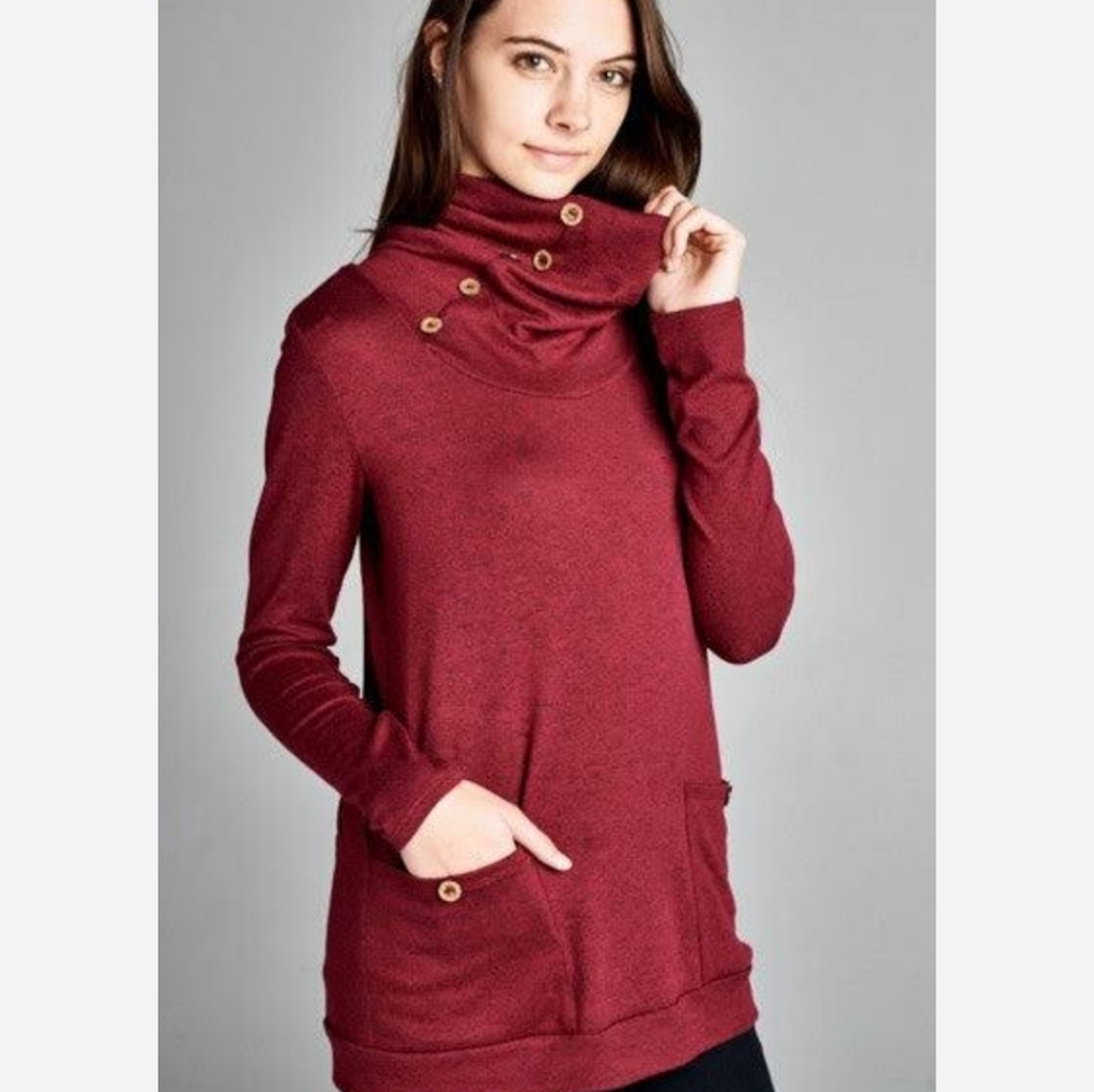 Burgundy Lavaca Button Neck Shirt